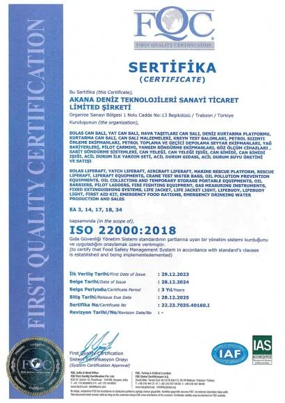 ISO 22000 Certificate